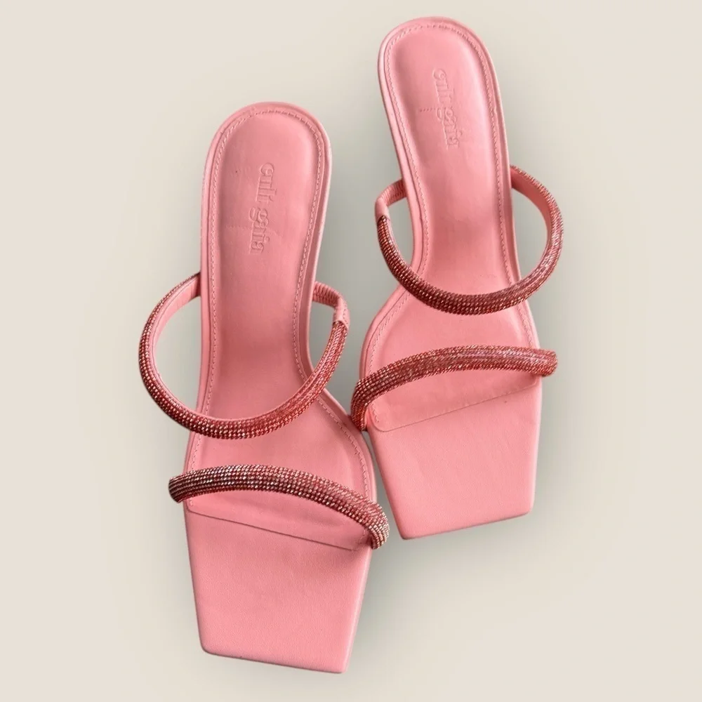 Cult Gaia | Rhinestone-Embellished 50mm Sandals | Size 36 | Pink